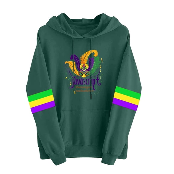 Erwazi Women's Mardi Gras Day Sweatshirt Drawstring Hoodies Long Sleeve Casual Party Top