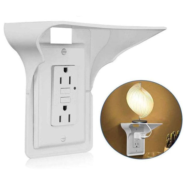 Wall Outlet Shelf - Space Saving With Cable Channel For Cords - Bathroom & Counter Top Socket Plug Shelf