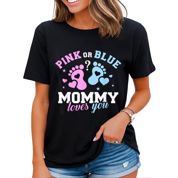 Pink Or Blue Mammy Loves You Tee Gender Reveal Baby Gift T-Shirt Black X-Large