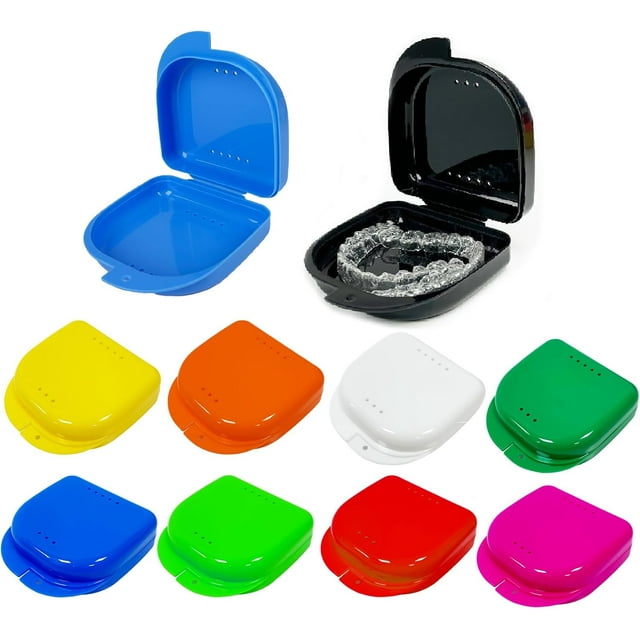 Maoerdental 10 Pack Retainer Case,Dental Retainer Box with Vent Holes,Multicolor Storage Container for Aligner Mouth Guard Denture Box (Mix Colors)