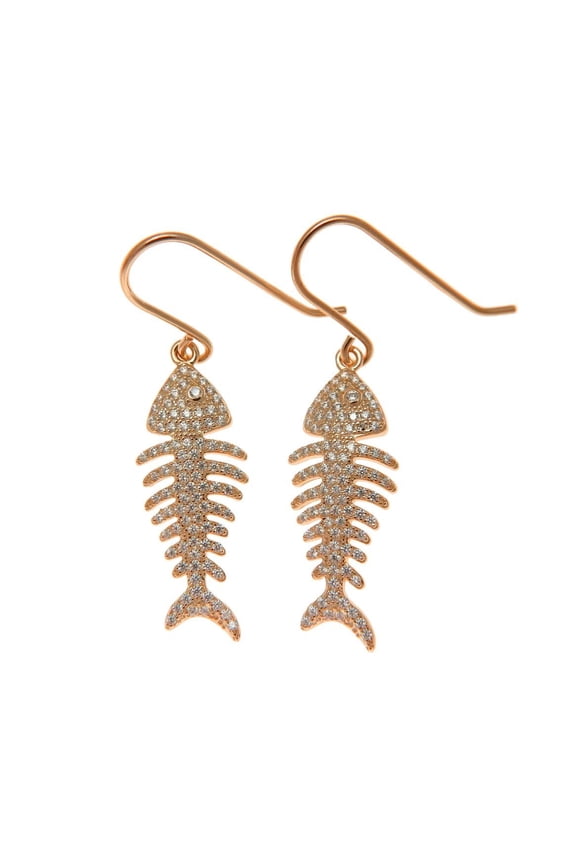 Rose gold plated 925 sterling silver Hawaiian fish bone cz 11mm hook earrings
