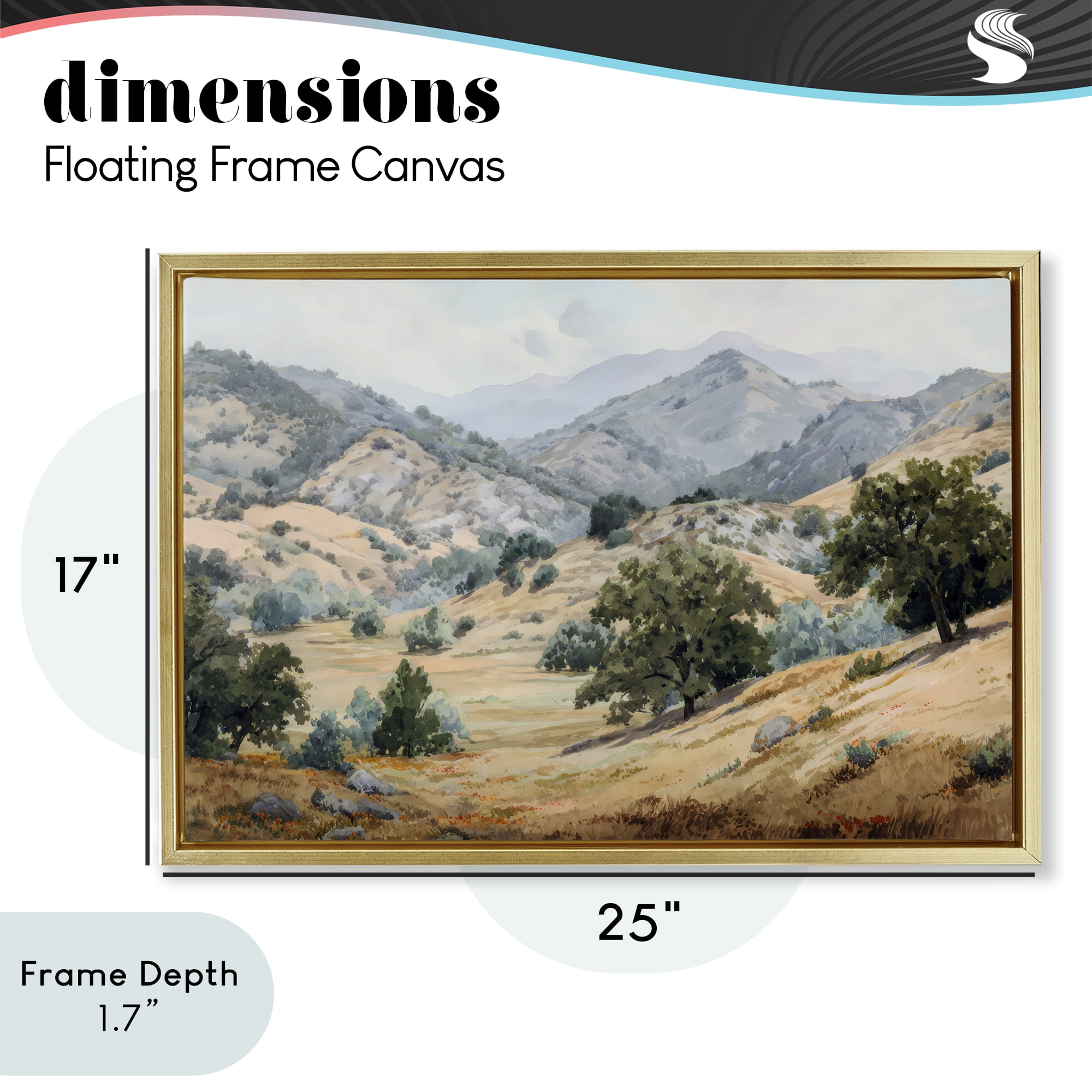 Stupell Industries Mountains and Trees Valley View Gold Framed Floater Canvas Wall Art, design by Petal Prints Design