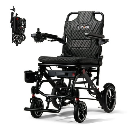 JUSWELL Foldable Electric Wheelchair for Adults, Lightweight Motorized Power Wheelchair with 500W Brushless Motor, 30 Miles Long Range, All Terrain Portable Chair for Seniors, Supports 300 lbs