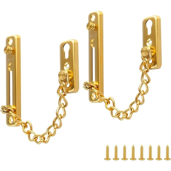 Jimin 2 Pack Door Chain Lock, Stainless Steel Thickened Guard Locks with 8 Screws, Anti-Theft Heavy Duty Latch for Inside Hotel Home Living Motel Apartment Bedroom(Golden)