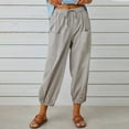 thumbnail image 2 of Women Summer High Waisted Linen Pants Wide Leg Long Pant Trousers With Pocket Comfy Casual Loose Pants Womens Casual Pants Drawstring Waist Solid Sweatpants with Pocket plus Size Cropped Pants for, 2 of 8