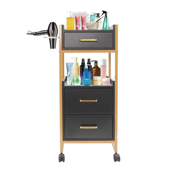 Miumaeov Mobile Salon Trolley Cart with 3 Drawers & Dryer Holder Hairstylist Storage Cart