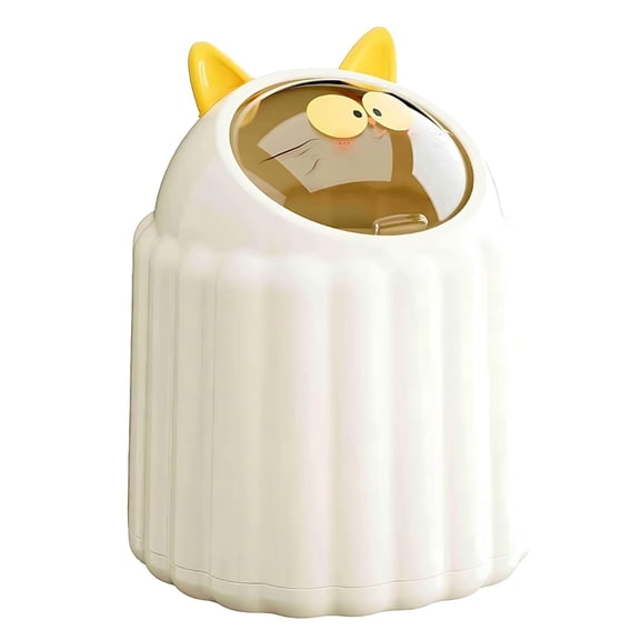 Mini Trash Can for Desk, Cute Desk Trash Can with Lid, Small Office Trash Can, Aesthetic Desktop Garbage Can for Office, Bedroom, Bathroom Counter, Vanity, Dorm Room Easy Lift Lid(Milky White)
