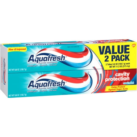 Aquafresh Cavity Protection Fluoride Toothpaste, Cool Mint, 5.6 ounce Twinpack (two 5.6oz