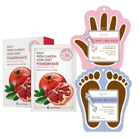 The Elixir Korean Beauty Cosmetic Skin Planet Fresh Garden Tencel Pomegranate Face Mask Sheet with Hand, Foot Care Mask Pack, Total 16 Packs (10-Face,