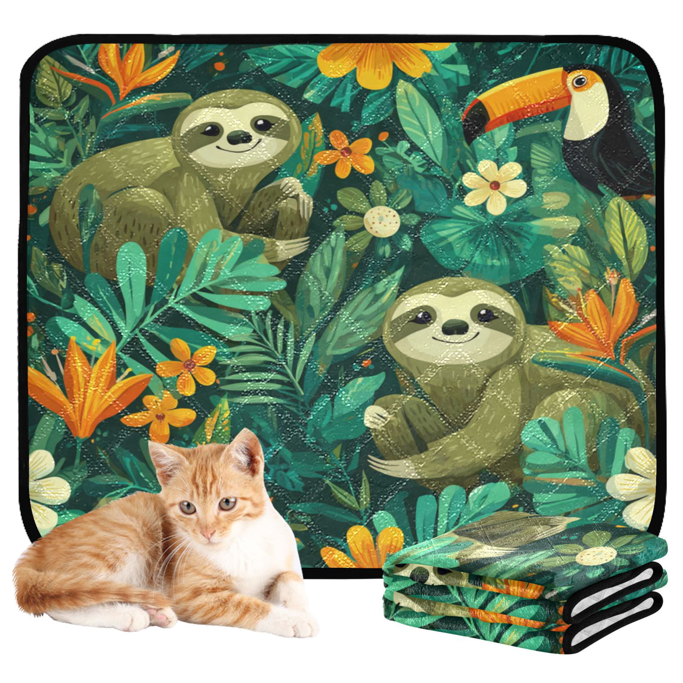 Qxltty Playful Sloths Cat litter Pads Pet Set of 2 Diaper Mats Center Anti-leakage Layer Absorbent Soft and Comfortable