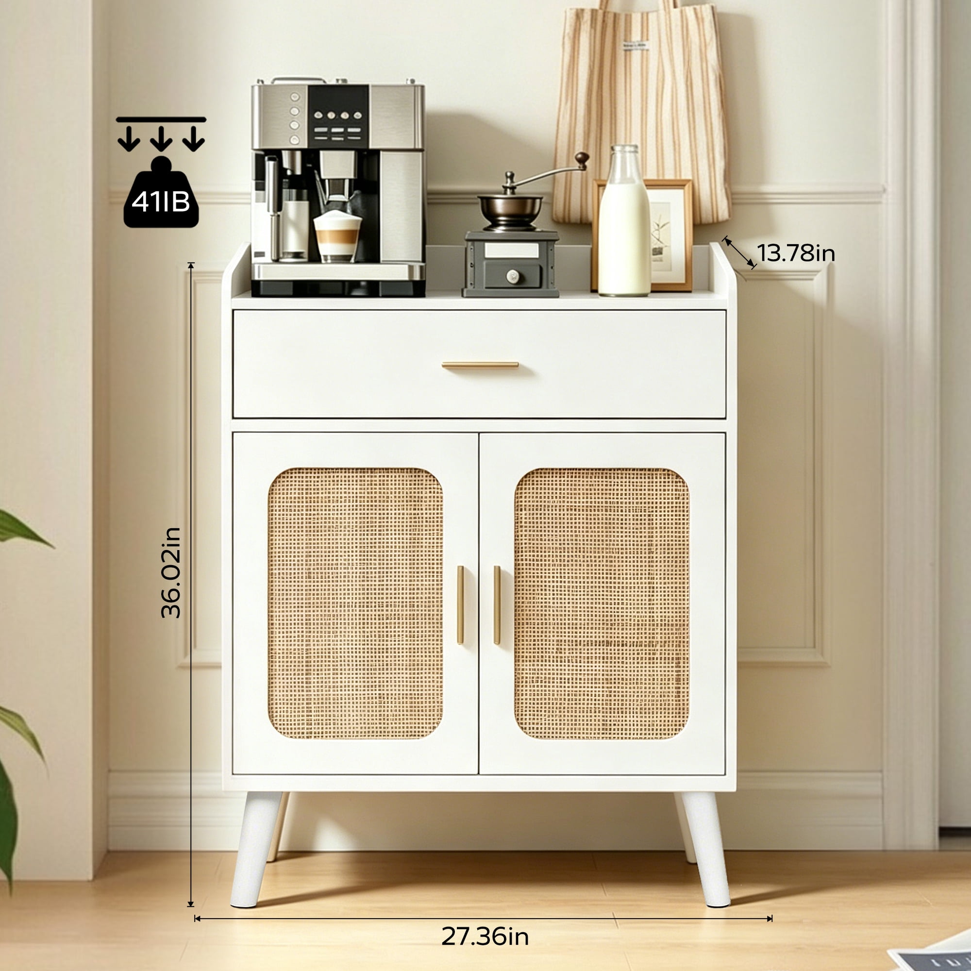 Kitchen Storage Cabinet, Farmhouse Buffet Cabinet , Storage with 1 Drawers and 2 Doors, Cabinet with Solid Wood Feet,Floor Sideboard Buffet for Living Room, Dining Room, Bathroom,(white Color)