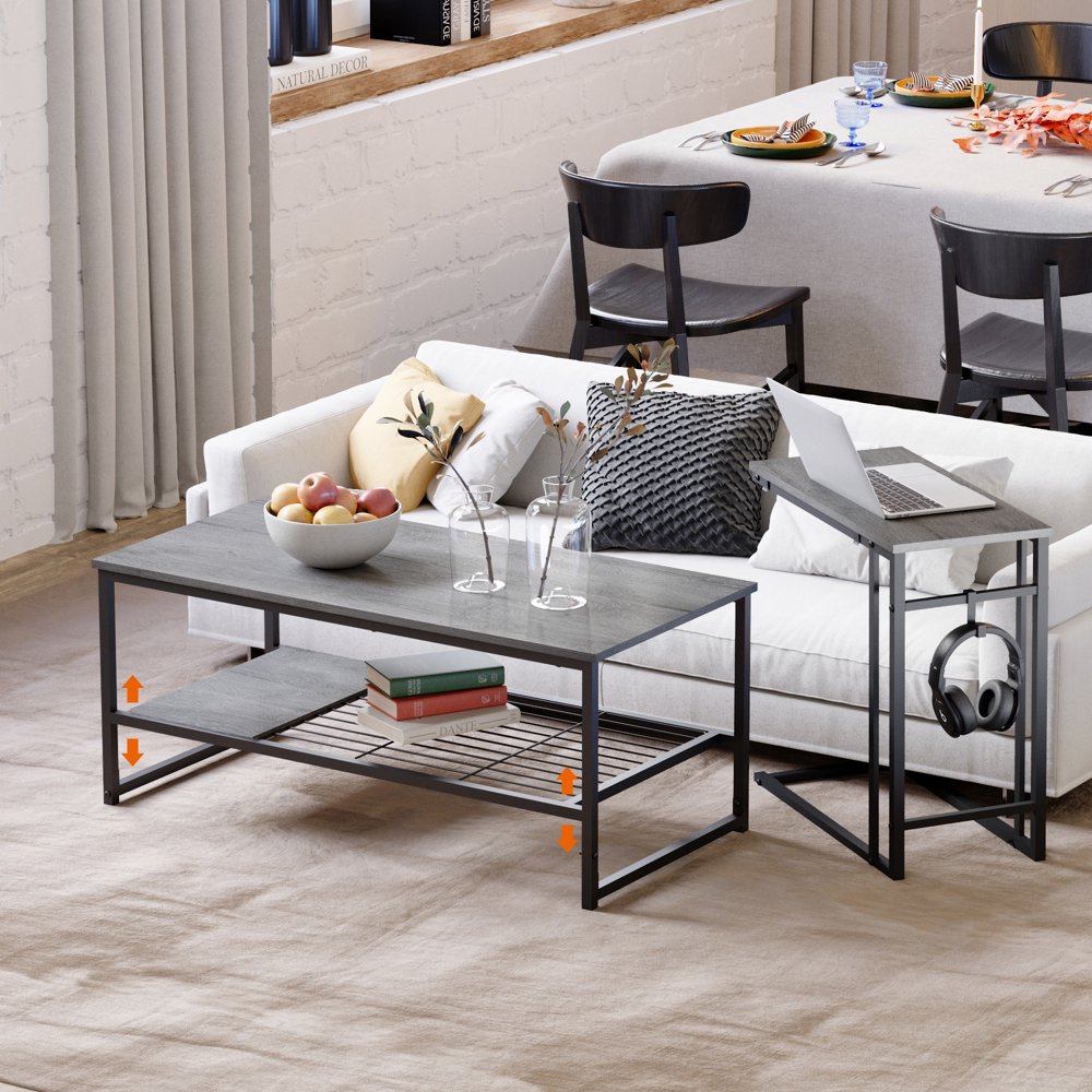 Bestier 41.7inch Coffee Nesting Table Set with Adjustable Storage Shelf