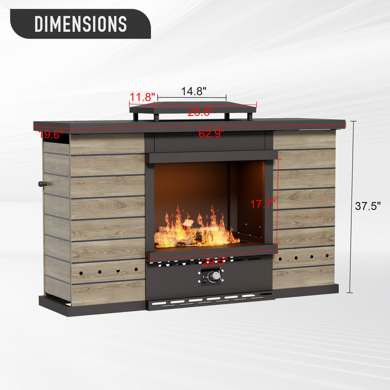 GAZEBETER Outdoor Gas Fireplace, 63" 50000 BTU Patio Gas Fire Pit Propane with Rain Cover, CSA Certified, Adjustable Flame for Deck, Backyard, Balcony