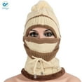 thumbnail image 6 of Deago Womens Pom Beanie Hat with Scarf and Mask Cover Set, Girls Warm Knitted Winter Beanie for with Fleece Lined (Beige), 6 of 8