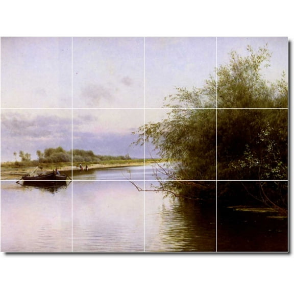 Ceramic Tile Mural-Emilio Sanchez-Perrier Waterfront Painting 160. 17" w x 12.75" h using (12) 4.25 x 4.25 ceramic tiles