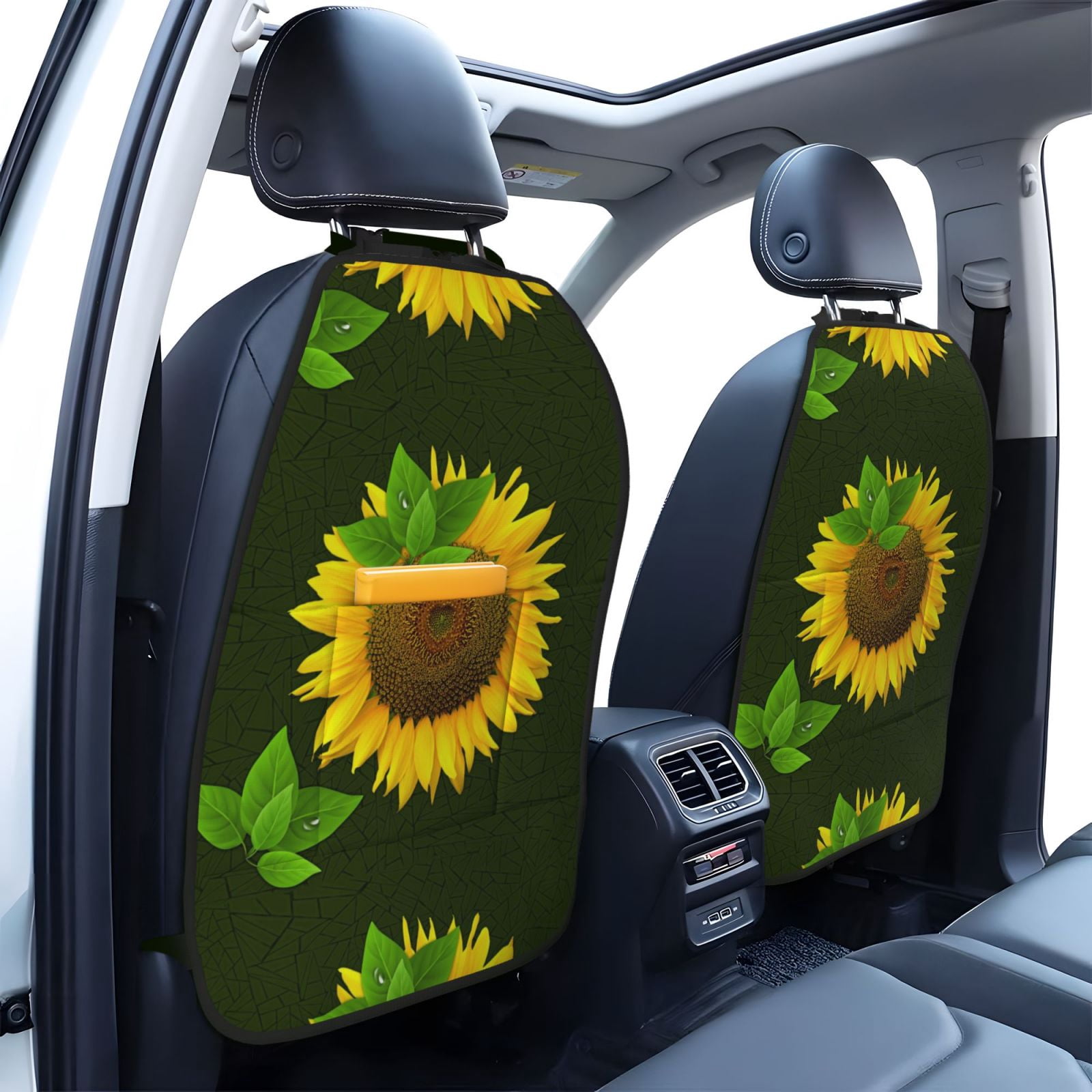 Xecao Sunflower Pattern Car Seat Back Protector 2 Pack Large Capacity Pocket, Kick Mats Back Seat Protector