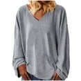 thumbnail image 4 of Contemporary Women's Fashion Plus Size Women's Solid V-Neck Long Sleeved Casual Pullover Loose Blouses Shirt, 4 of 8