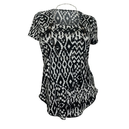 eVogues Plus size Layered Short Sleeve Top Abstract Print Black