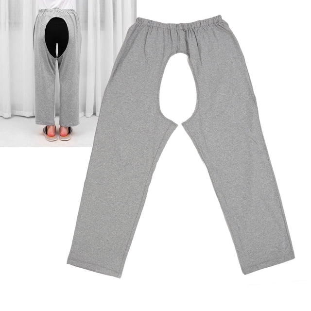 Incontinence Trousers, Front Rear Crotch Opening Elastic Waist Incontinence Care Pants for Paralysis