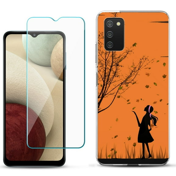 Slim-Fit TPU Phone Case Compatible with Samsung Galaxy A02s, with Tempered Glass Screen Protector, by OneToughShield ® - Autumn Leaf