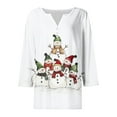thumbnail image 4 of Cadancy Holiday Shirts for Women 3/4 Sleeve Xmas Tree Graphic Party V Neck Button Blouses Christmas Funny Pullover Tops Dressy Casual Holiday Fashion Tshirts, 4 of 5