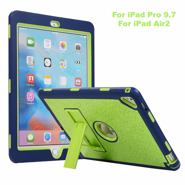 Ipad Air 2 Case Ipad Pro 9 7 Case Dteck Hybrid Shockproof Case Rugged Triple Layer Shock Resistant Drop Proof Defender Case Cover With Kickstand Green Blue Walmart Com Walmart Com