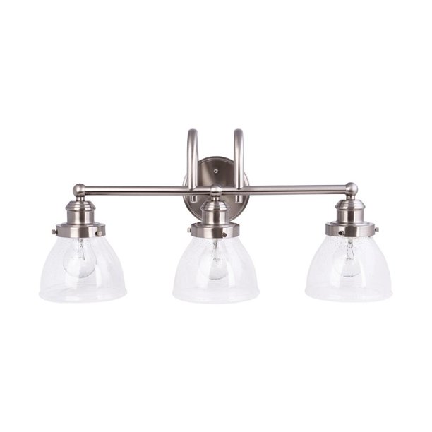 Hampton Bay 3Light Brushed Nickel Vanity Light Seeded Glass Shades 1002230567