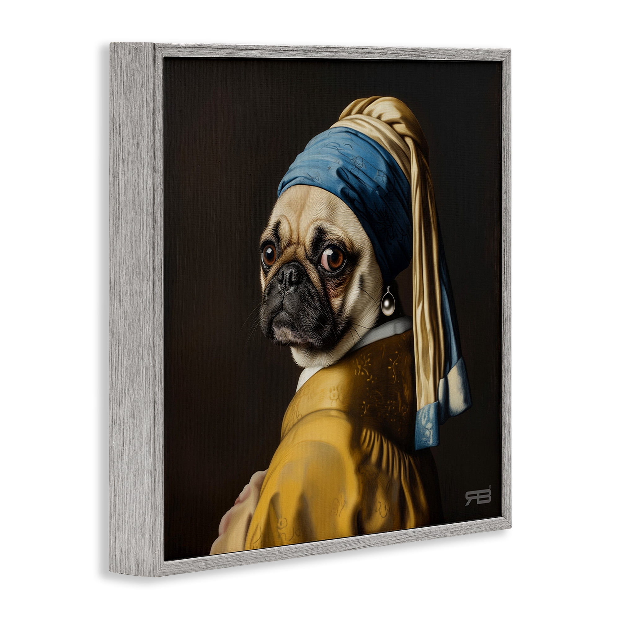 Stupell Industries Pearl Earring Classic Dog Animals & Insects Painting Gray Framed Art Print Wall Art, 17 x 17