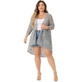 thumbnail image 3 of DARING DIVA Plus Size Lace Crochet Sheer Kimono Cover Up Cardigan 1X Gray, 3 of 6
