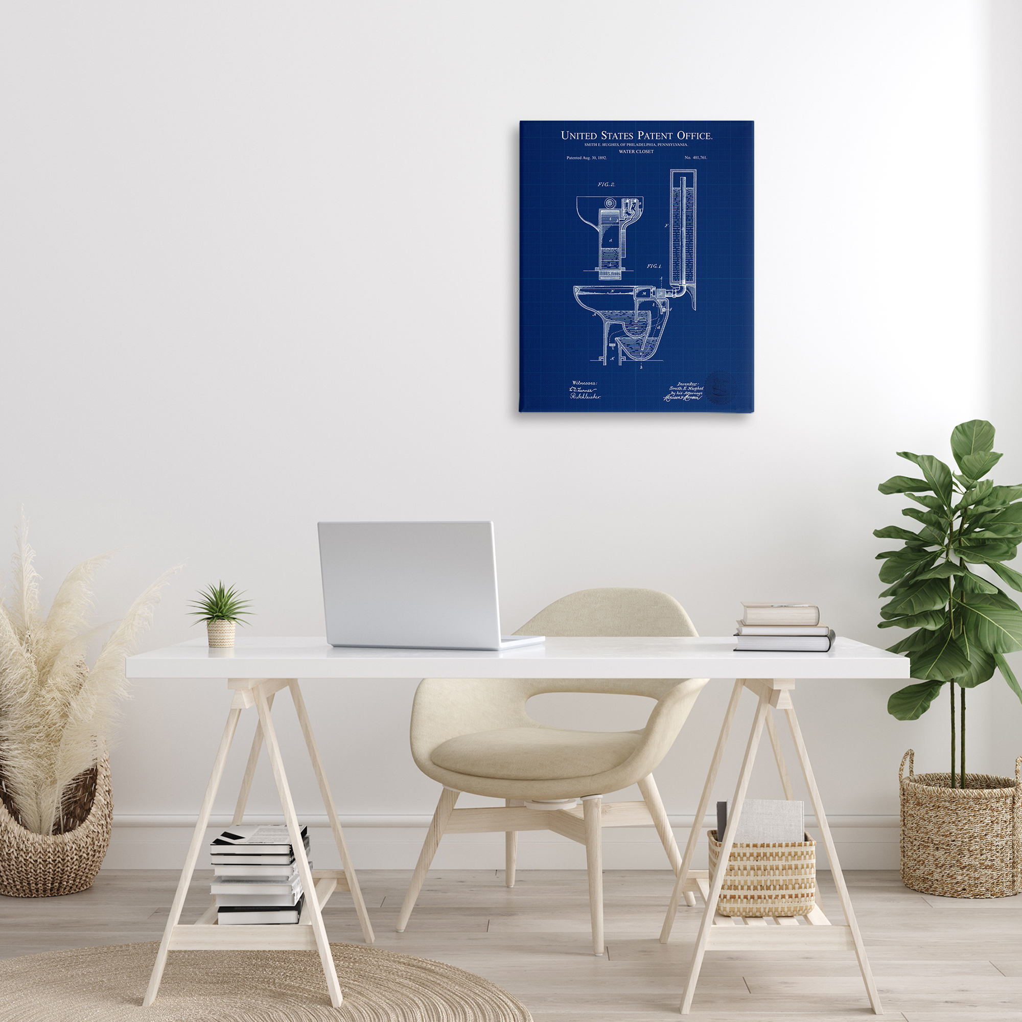 Stupell Industries Water Closet Blueprint Typography Painting Gallery Wrapped Canvas Art Print Wall Art, 24 x 30