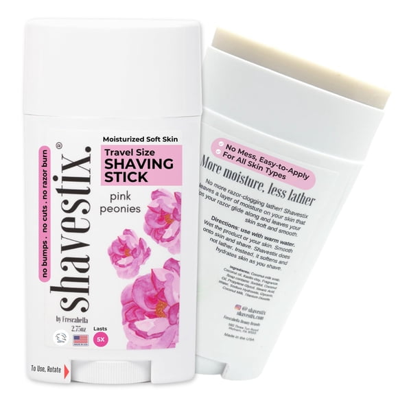 Shavestix Barra de afeitar tamaño viaje 2.75 oz | Barra de gel para afeitar con aroma a peonías rosas | Crema de afeitar para depilación para mujeres | Evite quemaduras por golpes de navaja