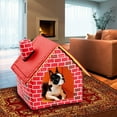 thumbnail image 3 of Warm Indoor Soft Dog Kennel with Chimney Pet Large House Simulation Brick Doggy Beds with Mat Indoor Polyester Nest Tent Red Portable Pet Supplies, 3 of 9