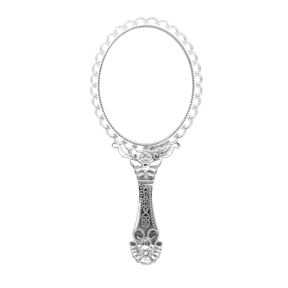 Unique Bargains 1pc Stylish Flower Pattern Handheld Mirror for Grooming Silver Tone