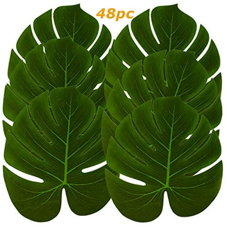 Hopeak Artificial Palm Leaves, 48 Pieces Large Palm Leaves for Hawaiian Luau Party Jungle Beach Theme Party Birthday Party Table and Wall Decorations