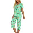 thumbnail image 5 of Defitshape Women's Capri Pajama Set 2 piece Pj Cartoon Printed Chic Cute Cotton Pant Sleepwear Short Sleeve Summer Loungewear Patterned6 Small, 5 of 5