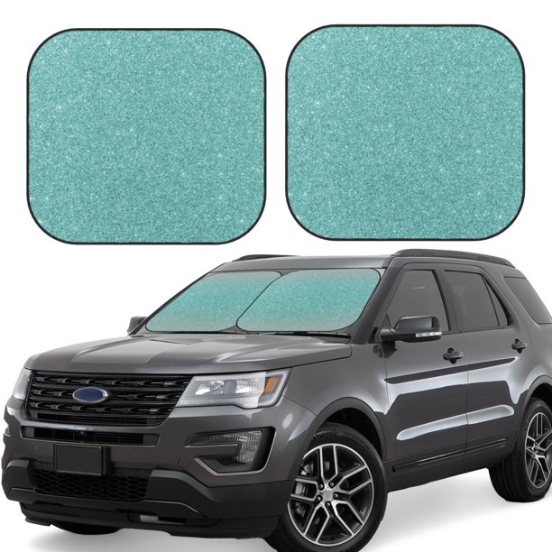 Balery Teal Green Glitter Parasol para parabrisas de coche de 2 piezas | Parasol plegable para parabrisas delantero de coche para la mayoría de sedanes-Large