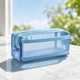 thumbnail image 5 of Mesh Pencil Case, Transparent Double Layer Zipper Pencil Pouch, Large Capacity Clear Exam Pen Bag, for Students Back to School Supplies, Blue, 5 of 7