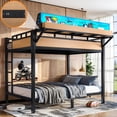 thumbnail image 2 of Leumius Full over Full Size Metal Bunk Bed with Storage Shelves and Pegboard, Bunk Bed Frame with USB Ports and LED Lights, Space-Saving for Teens and Adults Natural, 2 of 9