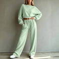 thumbnail image 6 of Sweatsuits Women 2 Piece Outfit 2026 Solid Drawstring Wide Leg Sweatpants Crew Neck Long Sleeve Cropped Tracksuit Light Green XL, 6 of 7