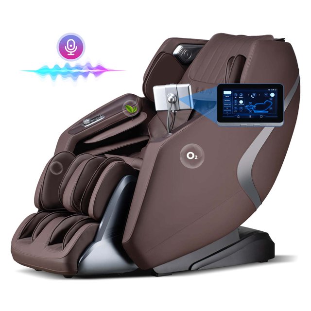 Costway Fauteuil de Massage Intégral 4D à Piste en Sl avec Conception en Apesanteur Châle Chauffant Brun