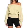 thumbnail image 4 of cocolona Off Shoulder Cropped Sweatshirts for Women Solid Color Long Sleeve Casual Shirts Sporty Trendy Fall Outfits, 4 of 7