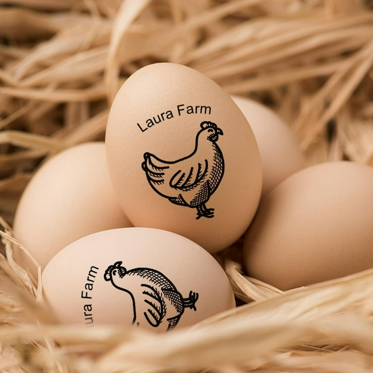 Personalized Egg Stamp With Chicken Illustration And Monograms or  Information..