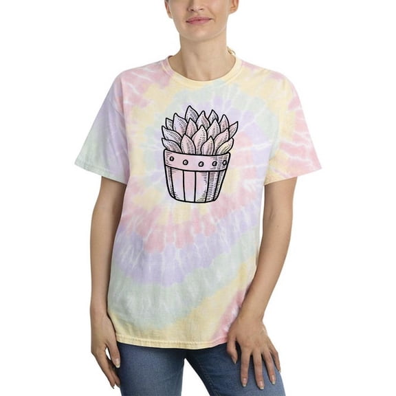 Succulent On Wooden Pot Tie Dye Spiral Women -Image by Shutterstock, Female XX-Large