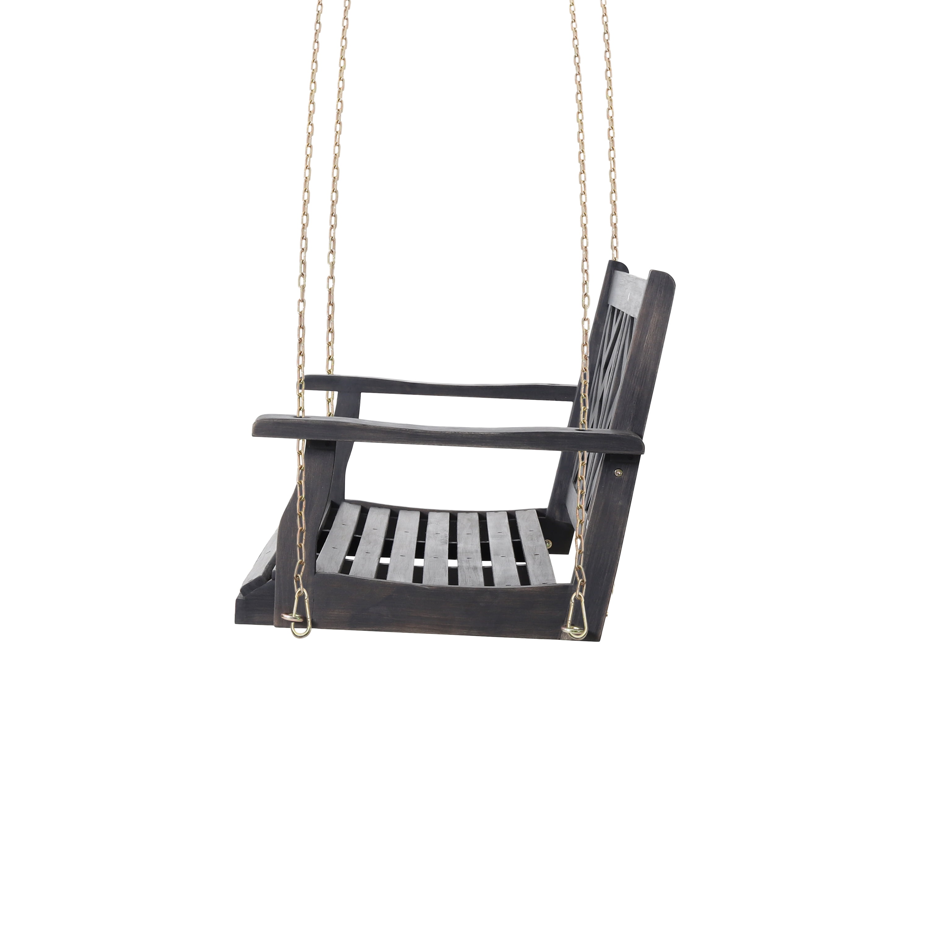 Kessler Acacia Wood Outdoor Hanging Porch Swing, Dark Gray