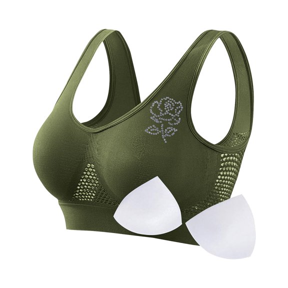Sports Bras for Women S-5X Plus Size Wirefree Push Up Yoga Bralettes Womens Lightweight Breathable Hollow-Out Padded Workout Underwear Bra