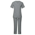 thumbnail image 2 of Scrubs for Women Set Nurse Medical Uniform Solid Stretchy Scrubs Suit V Neck Pocket Top Shirts Wide Leg Jogger Pants, 2 of 7