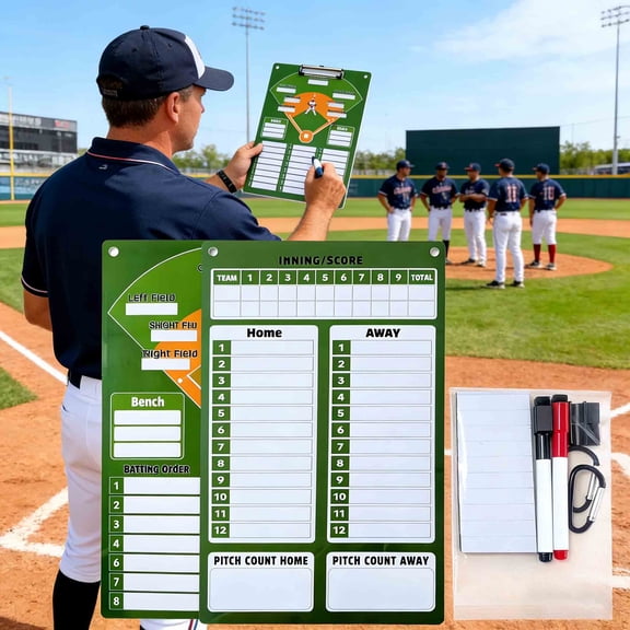Double-Sided Magnetic Baseball Coaching Board with Dry Erase Pens & 30 Lineup Cards – Tactical Clipboard for Coaches & Players