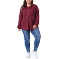 thumbnail image 2 of Agnes Orinda Women's Plus Size Waffle Knit Shirt Jacket Casual Long Sleeve Button Down Blouses 1X Burgundy, 2 of 5
