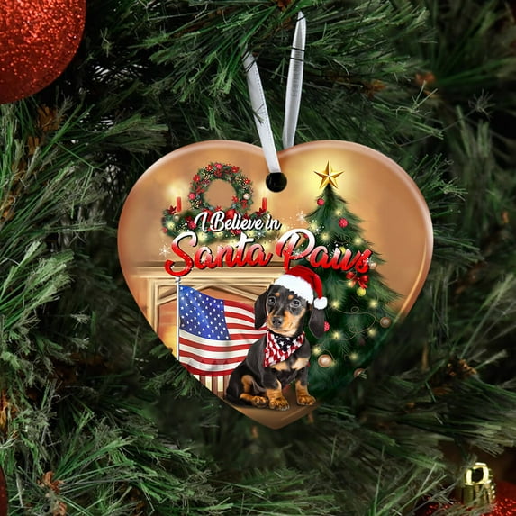 Flagwix Ceramic Christmas Tree Ornaments| Dachshund Santa Paws Hanging Ornament With Ribbon|Christmas Gifts - Heart, 1 Pcs