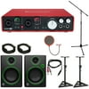 Focusrite Scarlett 6i6 USB Audio Interface (2nd Gen) + Mackie CR Series CR3 Multimedia Monitors (Pair) + 2x Deco Mount PA Speaker Stand + 2x Monoprice XLR 10' Male to Female Cable + More